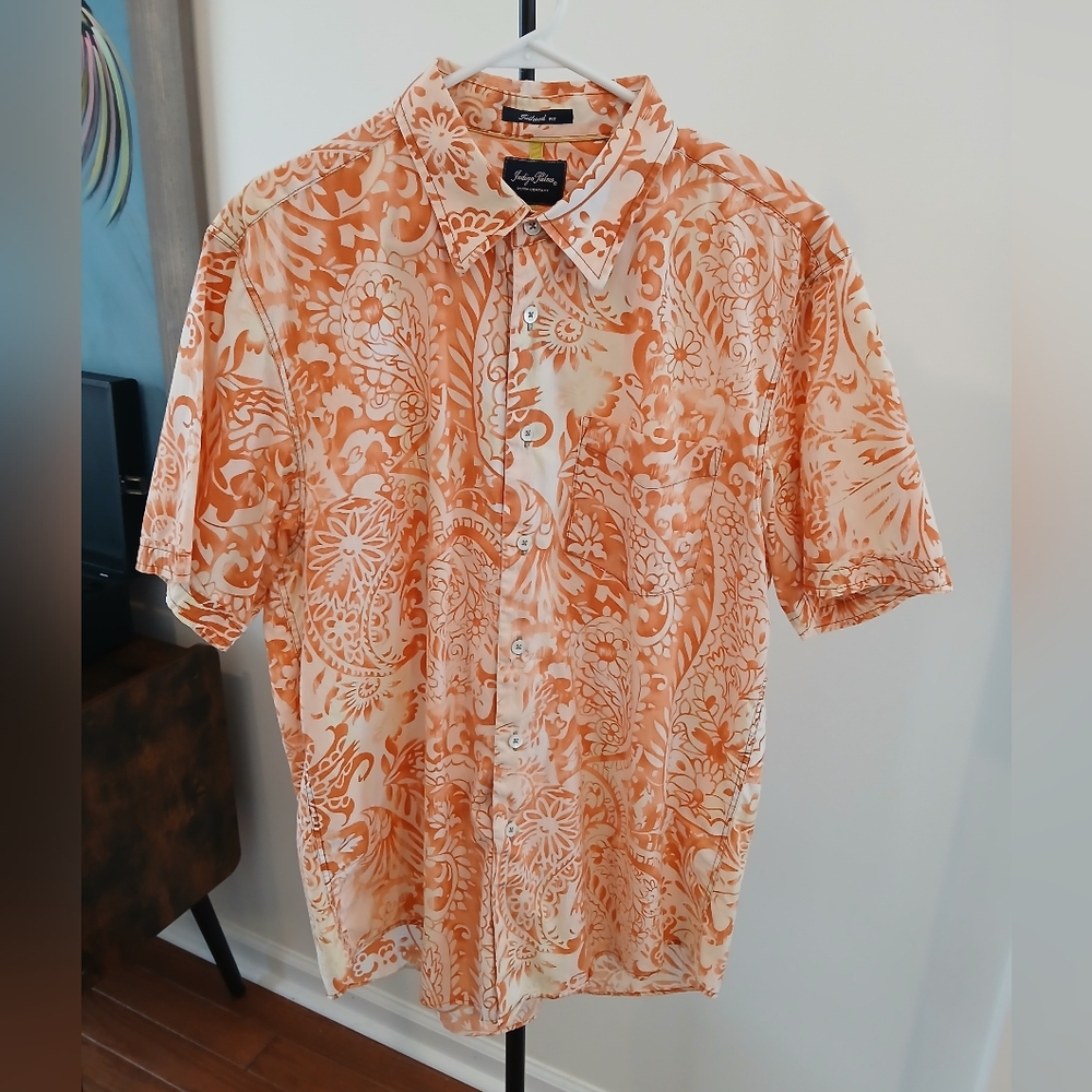 Tommy Bahama (Indigo Palms) Men's Orange and Cream Paisley Shirt